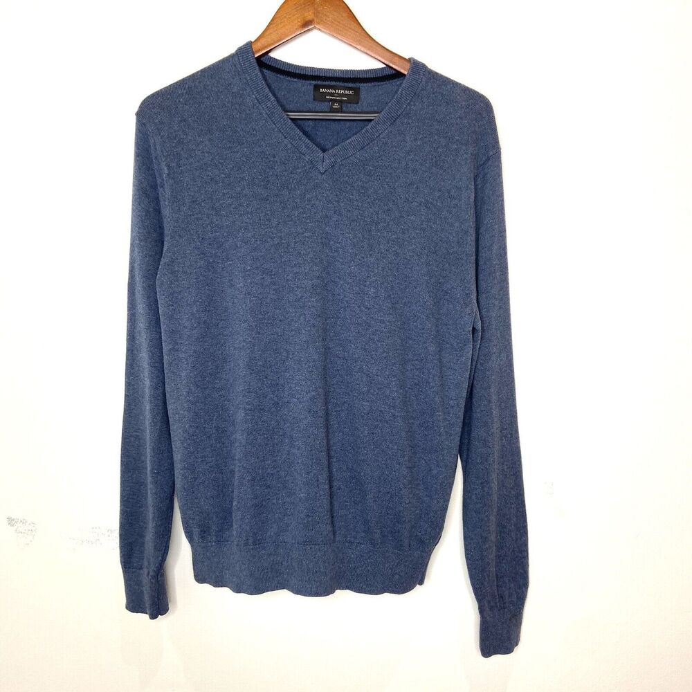 Banana Republic Men’s Premium Luxe Yarn V-Neck Sweater Blue Medium‎ Long Sleeve